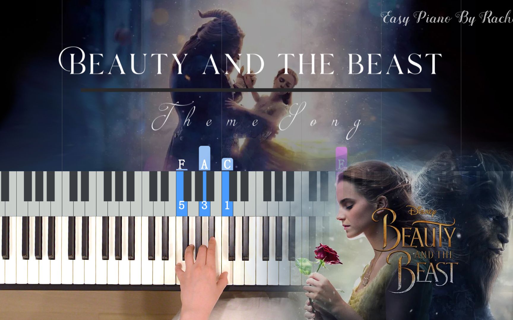 [图]《Beauty and the Beast 美女与野兽》主题曲 简化版 带指法超简单 钢琴教程【自制】