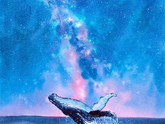 水彩教程 鲸鱼 星空