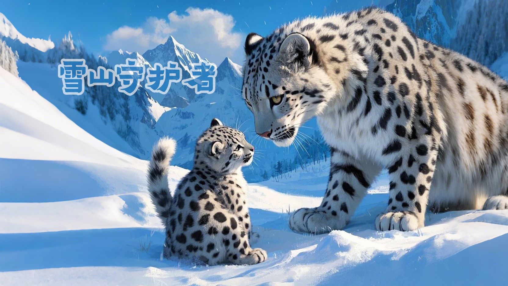 雪豹妈妈和小雪豹的雪山生活