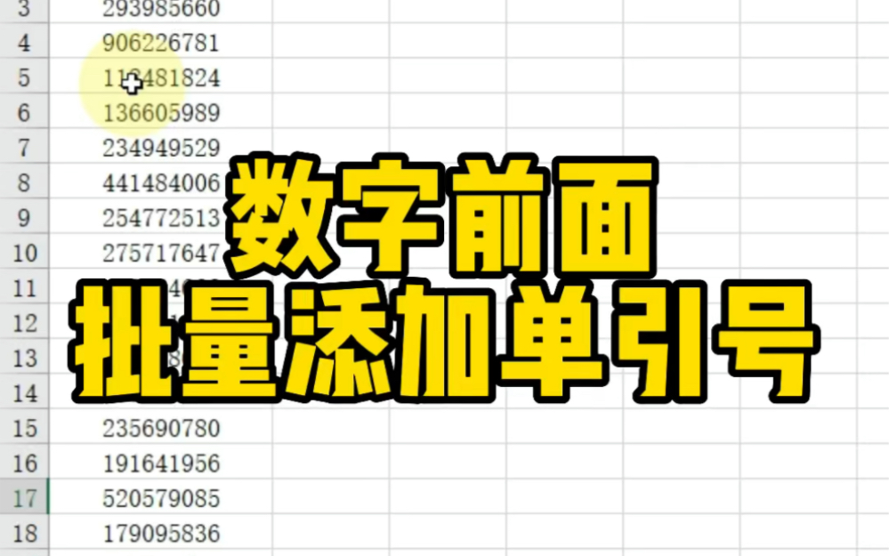 Excel数字前面批量添加单引号