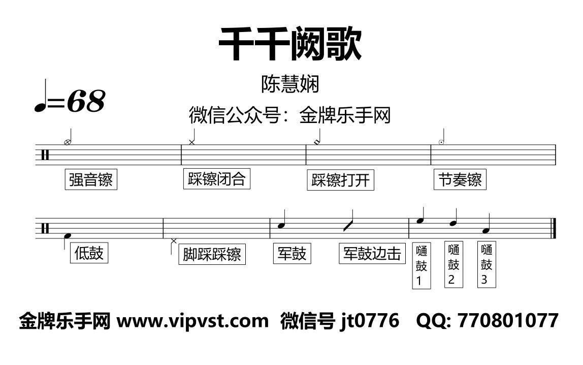 陈慧娴 - 千千阙歌 鼓谱 动态鼓谱 无鼓伴奏 drum cover
