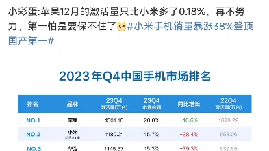 2023第4季度手机市场销量排行出来了 苹果 华为 小米均上榜哔哩哔哩bilibili