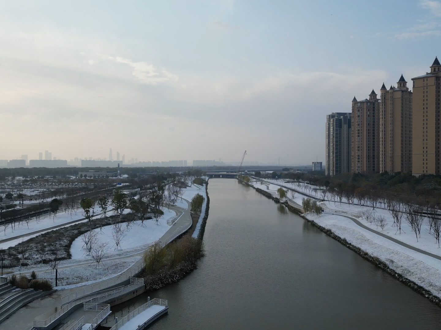南京江北新区七里河雪景