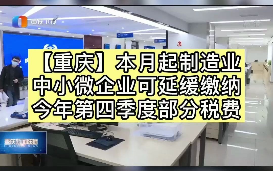 【重庆】本月起制造业中小微企业可延缓缴纳今年第四季度部分税费#税务 #企业 #京非法税哔哩哔哩bilibili