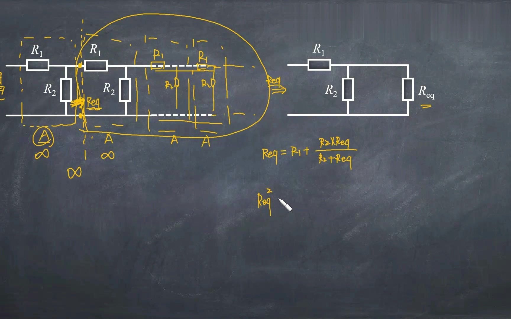 等效电阻的求法之无限延展网络哔哩哔哩bilibili
