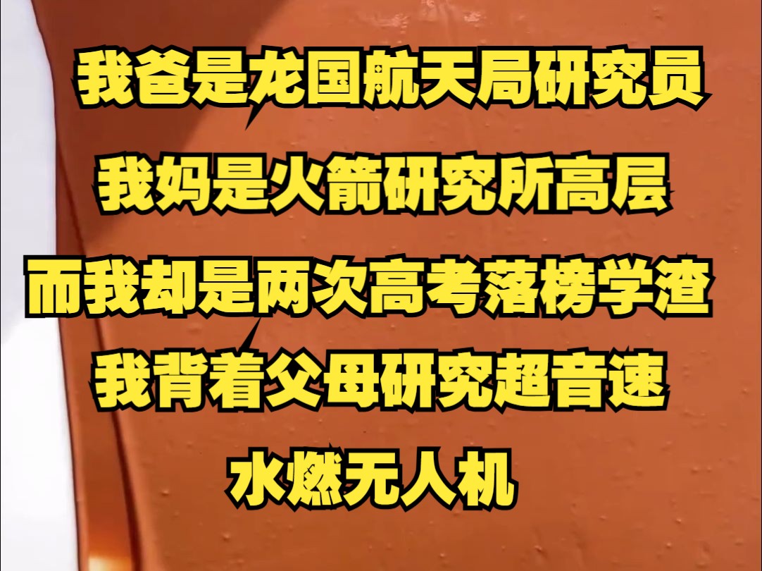 我爸是龙国航天局研究员,我妈是火箭研究所高层,而我却是两次高考落榜学渣,于是生性叛逆的我背着父母研究超音速水燃无人机哔哩哔哩bilibili