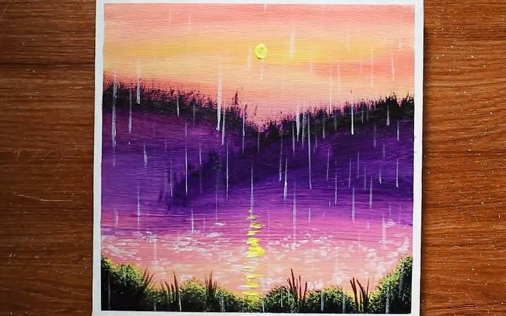 手工绘画作品,看看如何画雨天里的风景,简单又漂亮!哔哩哔哩bilibili