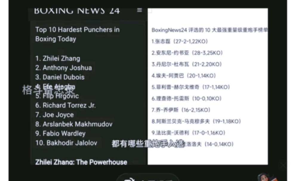 拳击现役重炮手排名,老张被国外媒体排名第一哔哩哔哩bilibili