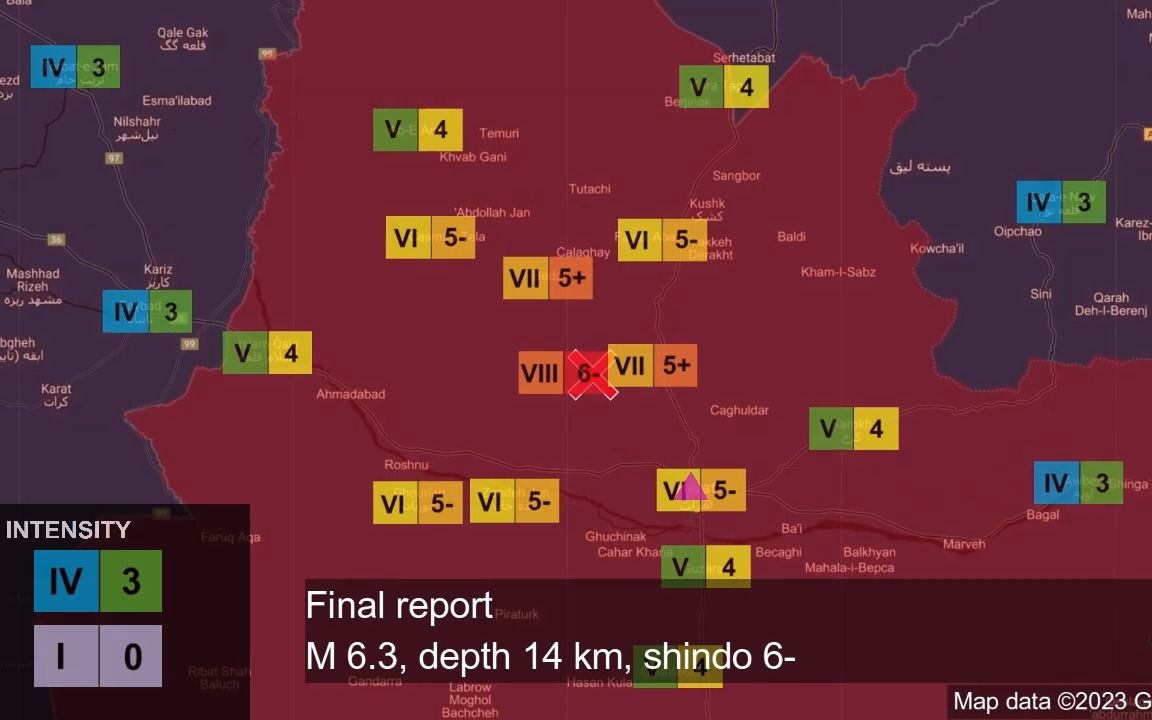 Shindo 7: 2023年10月7~15日阿富汗赫拉特(Herat)地震群,4次6.3级地震,设想的紧急地震速报模拟,编号01.哔哩哔哩bilibili