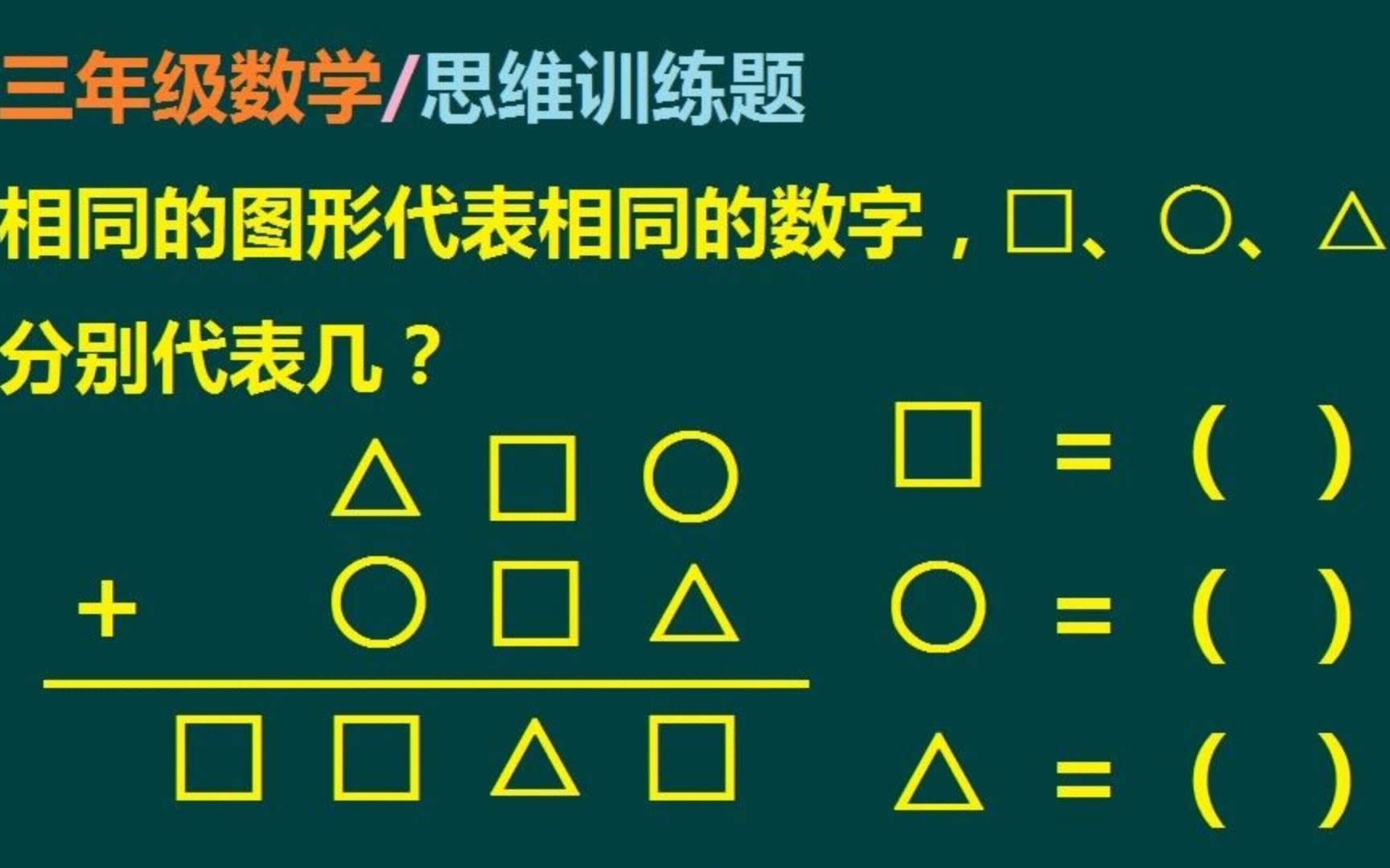 三年级数学思维训练题:推算图形分别代表数字几_哔哩哔哩_bilibili