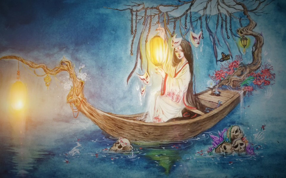 【原创手绘】 一碗孟婆汤,两重彼岸花,三世情深,皆在忘川重来.