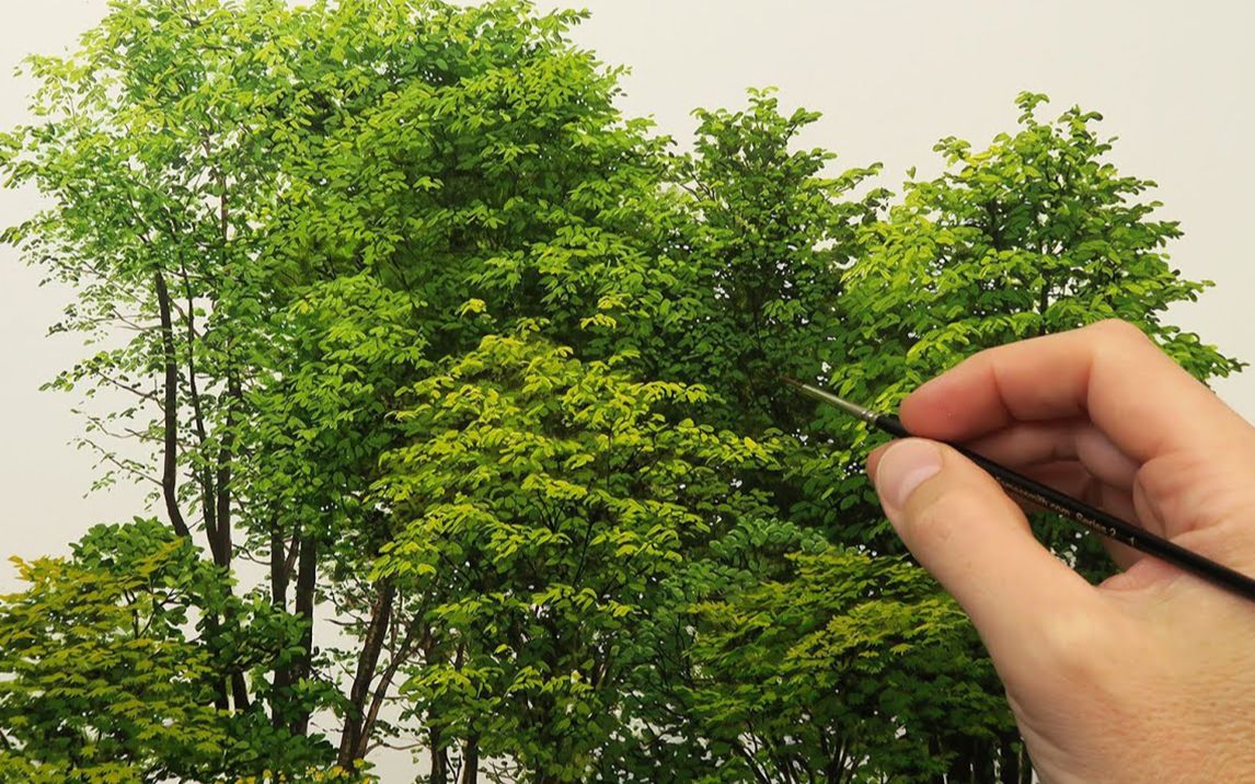 【油画】教你如何画出逼真般苍翠欲滴的树叶-丽丽丽丽皓-开工-哔哩