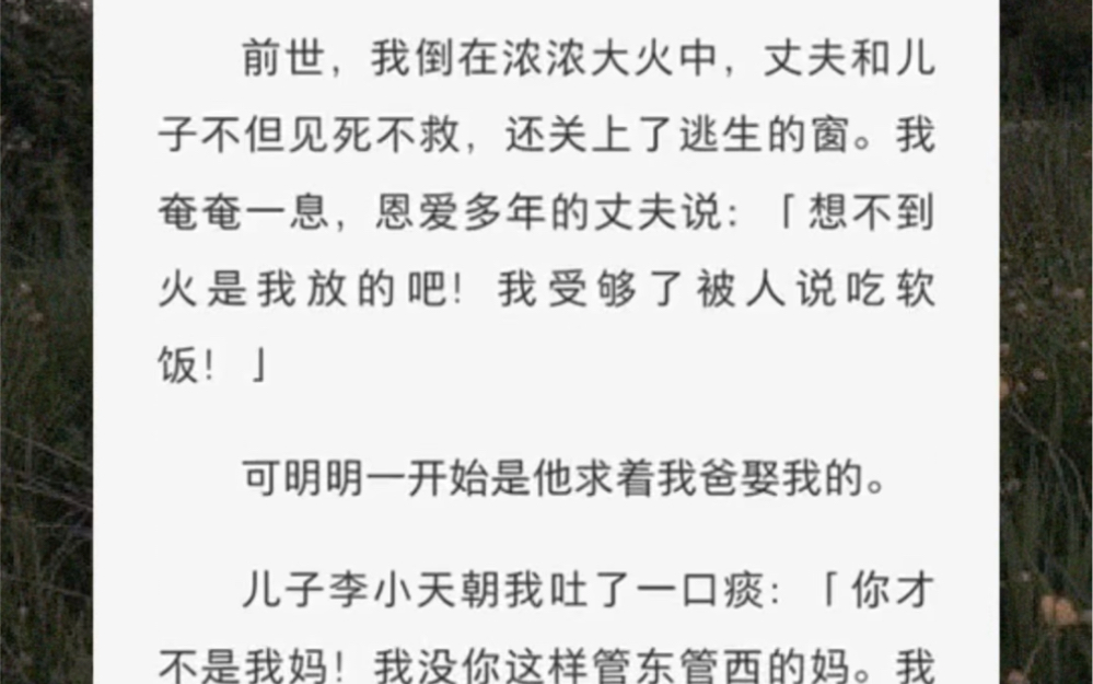 [图]前世，我倒在浓浓大火中，丈夫和儿子见死不救，还关上了逃生的窗。《终点站不错》