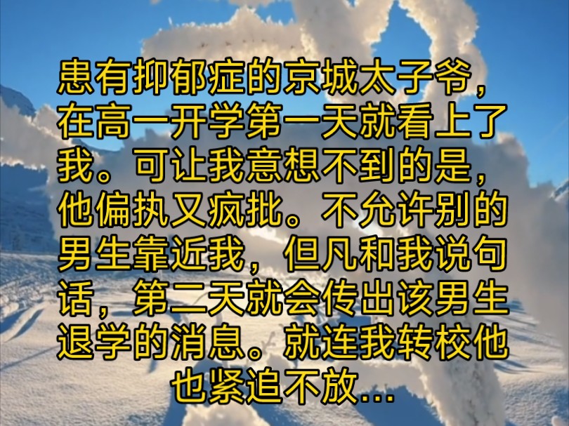 患有抑郁症的京城太子爷,在高一开学第一天就看上了我.可让我意想不到的是,他偏执又疯批.不允许别的男生靠近我,但凡和我说句话,第二天就会传出...