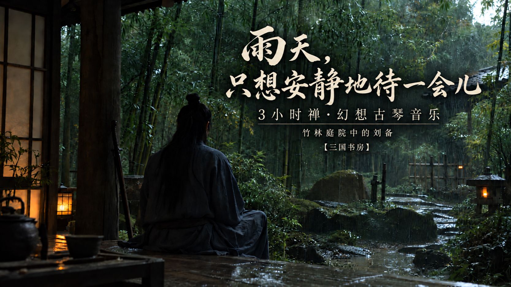 3小时禅・幻想古琴音乐｜雨天，只想安静地待一会儿｜竹林庭院中的刘备