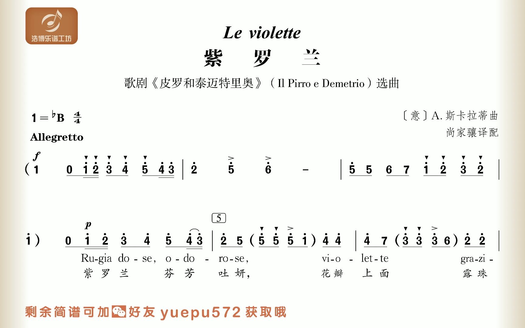 斯卡拉蒂 紫罗兰 主旋律简谱 Le violette 跟唱哔哩哔哩bilibili