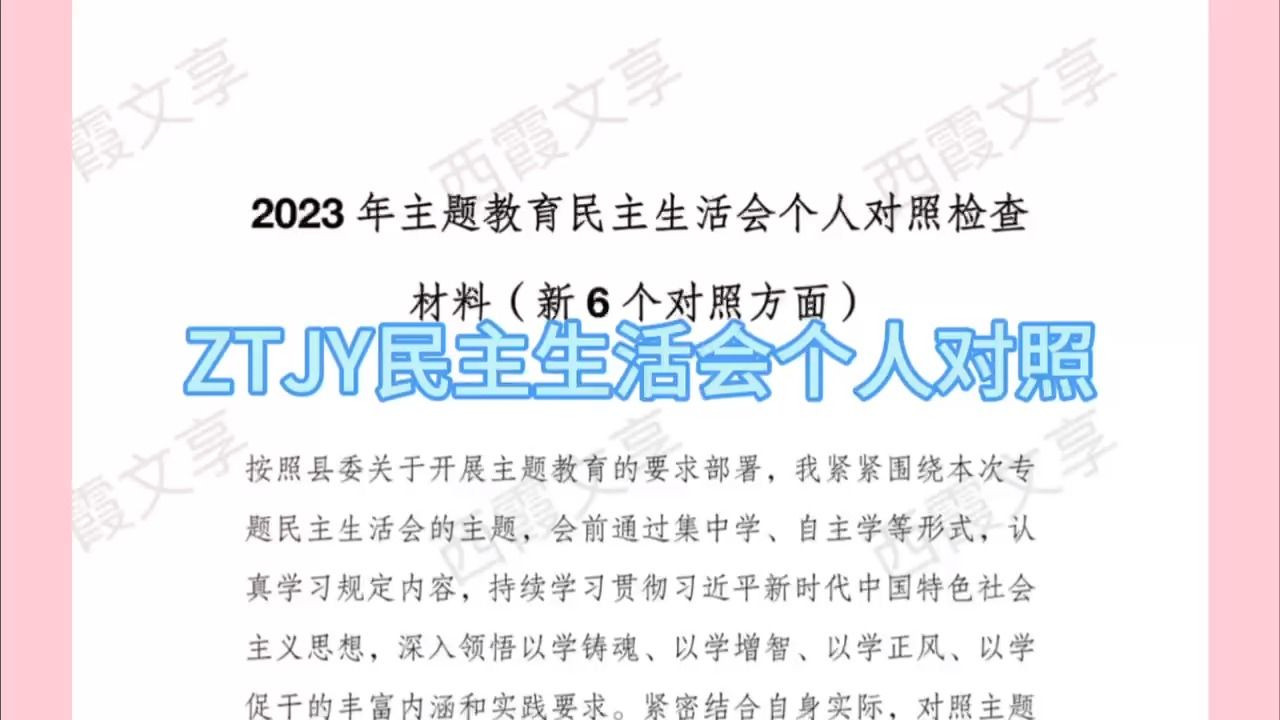 2023年主题教育民主生活会个人对照检查材料(新6个对照方面)哔哩哔哩bilibili