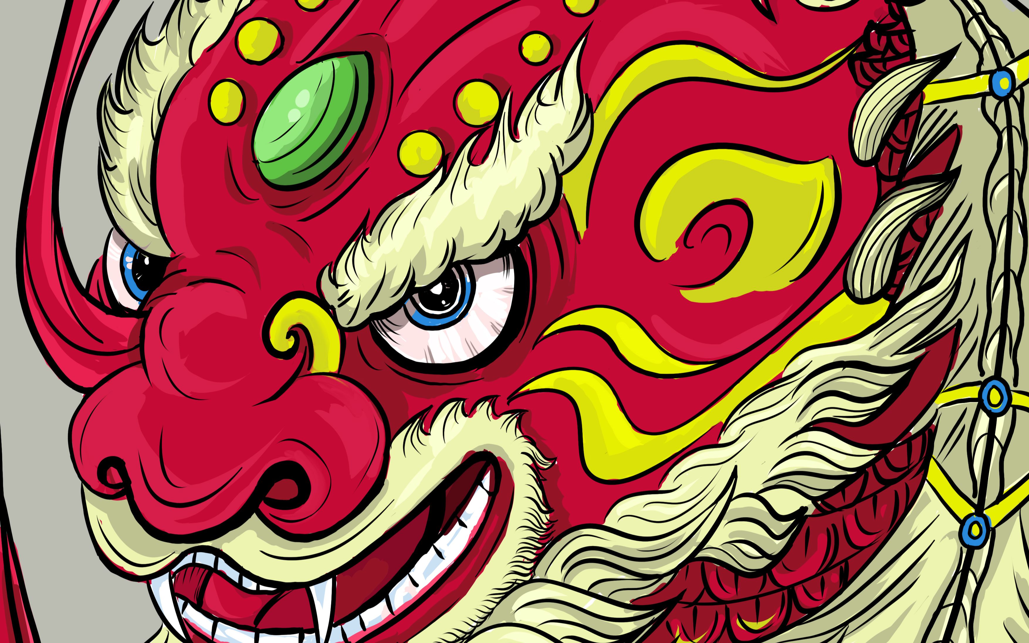 《舞狮子插画》