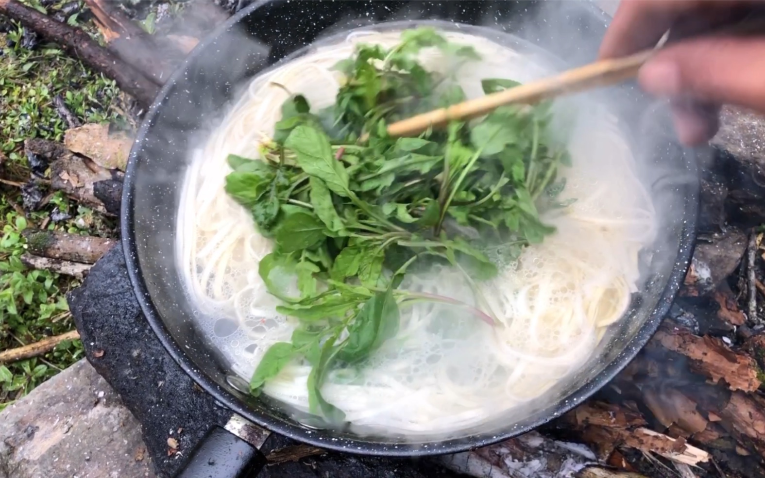 下一夜雨天气突然降温,做野菜面条吃了好暖和,保证你看了也想吃