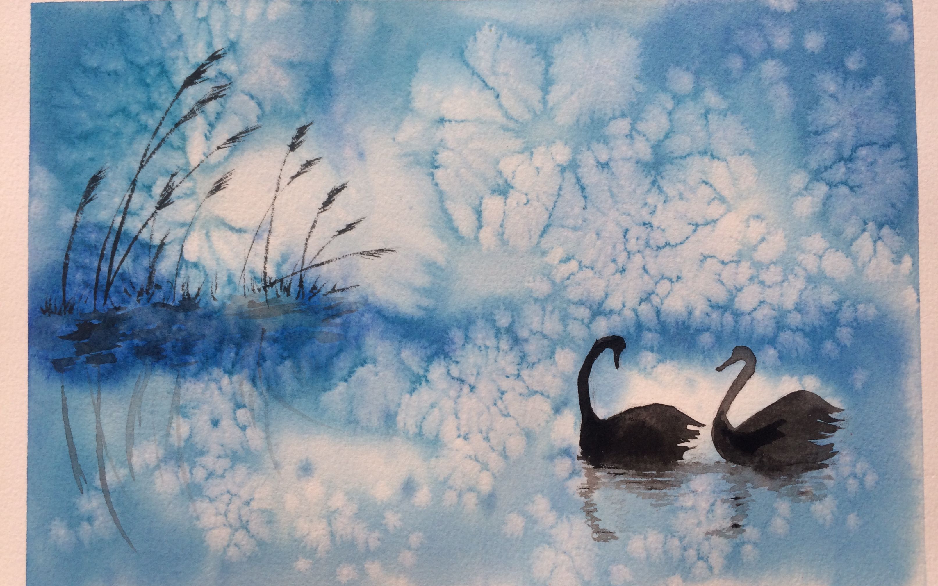 【画画】水彩 开盐花 天鹅湖