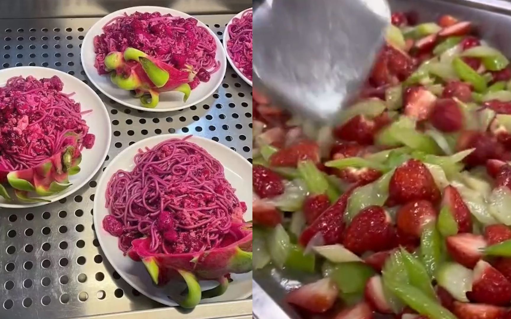 女生晒出学校"黑暗料理",火龙果炒面还有西芹肉片,效果太炸裂