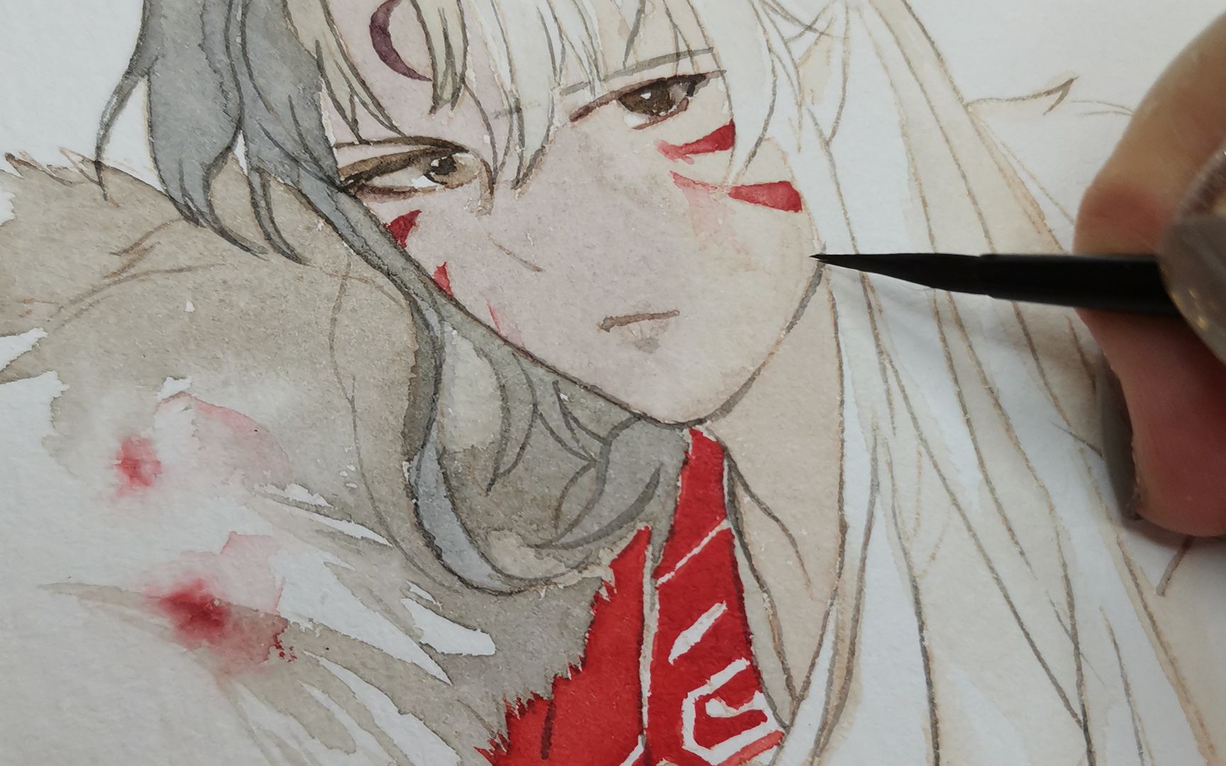 水彩摸鱼一张犬夜叉杀生丸