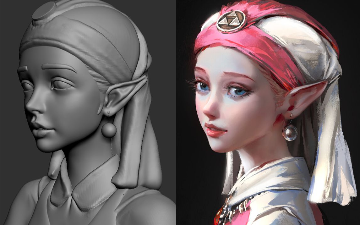 【zbrush角色建模教程】精灵女性头部建模细节讲解教学