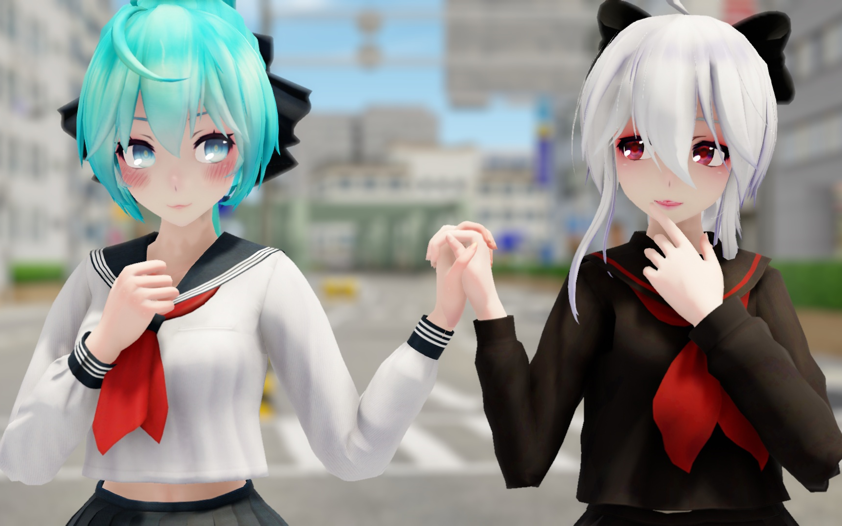 mmd肥宅快乐水手服双倍的快乐jk初音弱音东京夏日相会五人联动