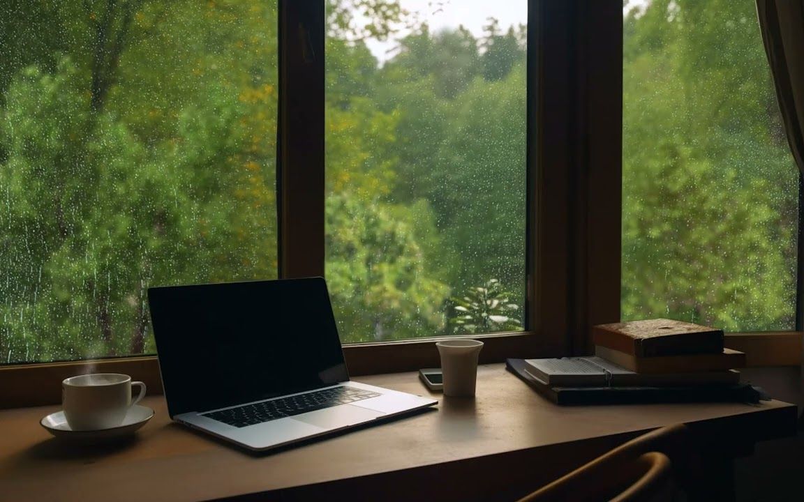 【白噪音】7小时丨坐在窗前学习(舒适的氛围&窗外下雨声)