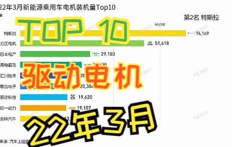 2022年3月新能源乘用车电机装机量TOP 10哔哩哔哩bilibili