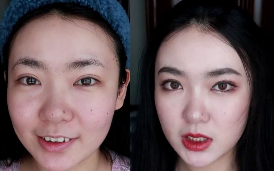 化妆如换头,真让人开心!妆前妆后反差巨大~一个碎碎念的化妆视频