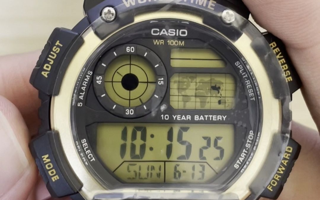 卡西欧调表视频ae1400whd wh系列手表调时间教程