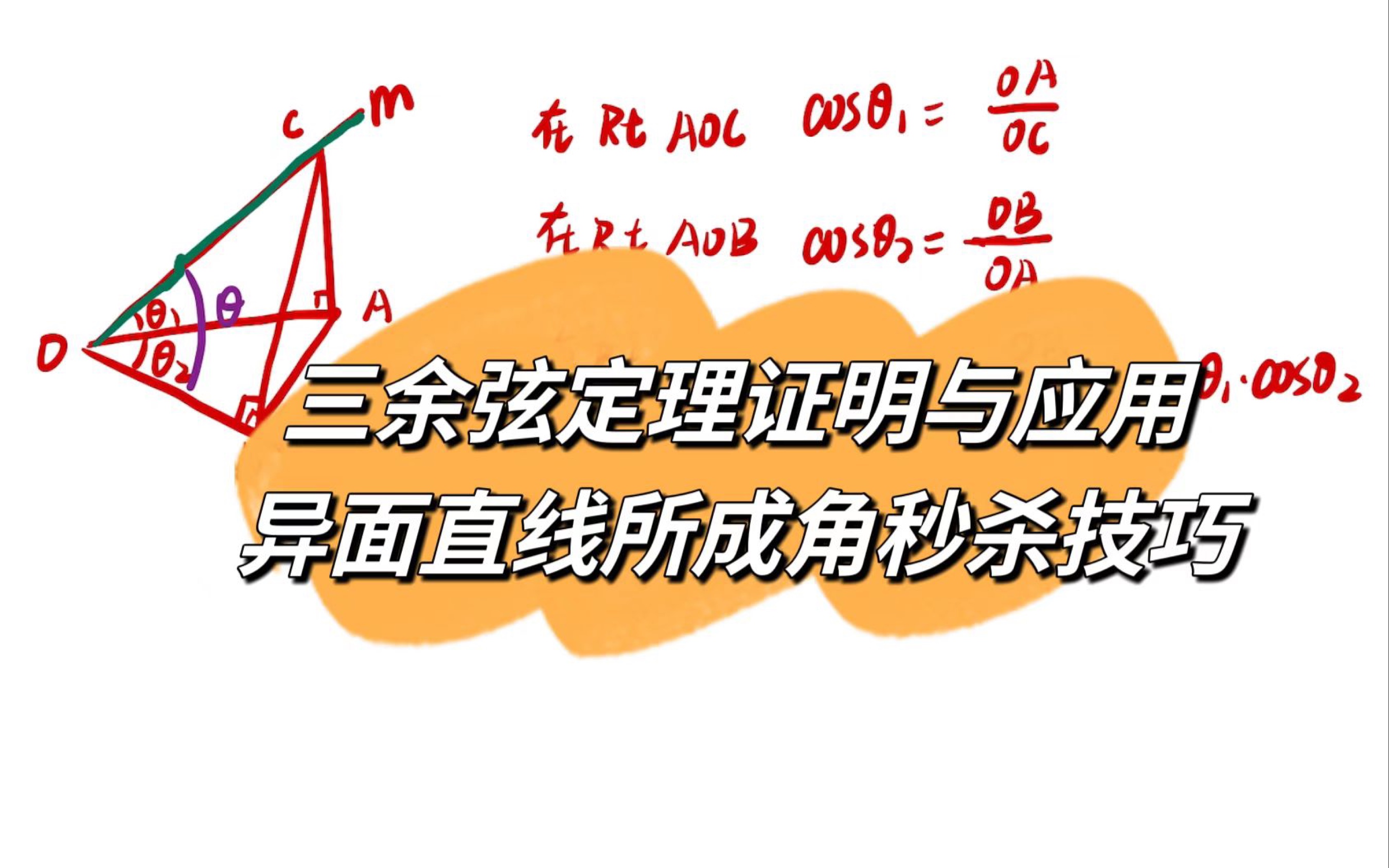 三余弦定理,异面直线所成角秒杀技巧 最小角定理,空间爪形定理,折叠角公式,三余弦定理证明及典型例题应用哔哩哔哩bilibili