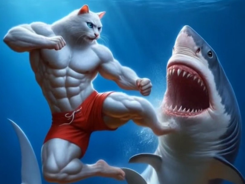 喵爸为了救喵喵竟然和鲨鱼打了起来