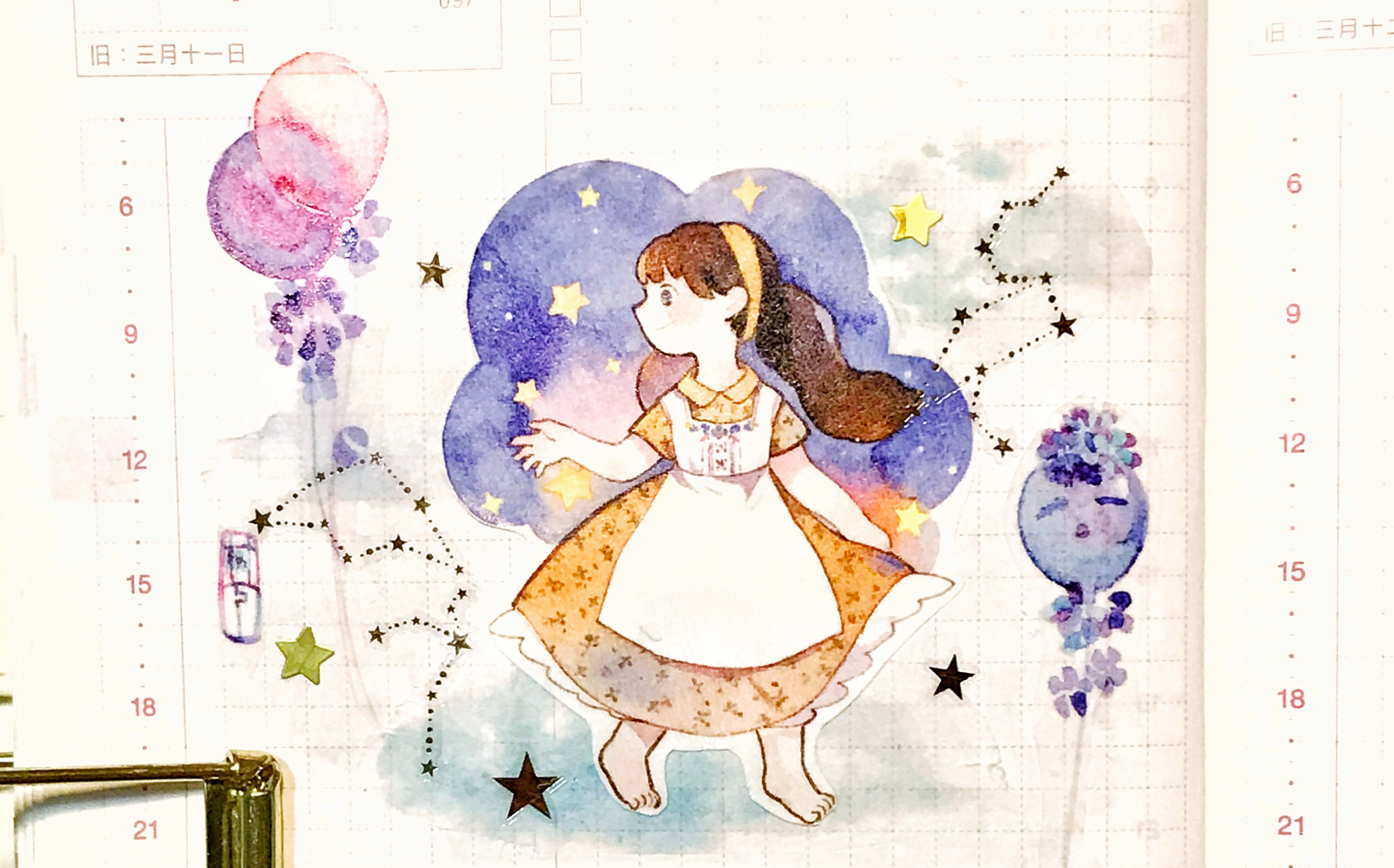 知更鸟的手帐星空下的小女孩