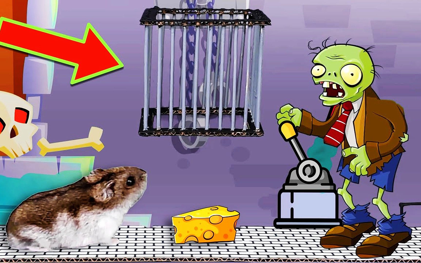 小仓鼠玩游戏:玩植物大战僵尸游戏闯关,仓鼠会被美食诱惑误入牢笼中吗