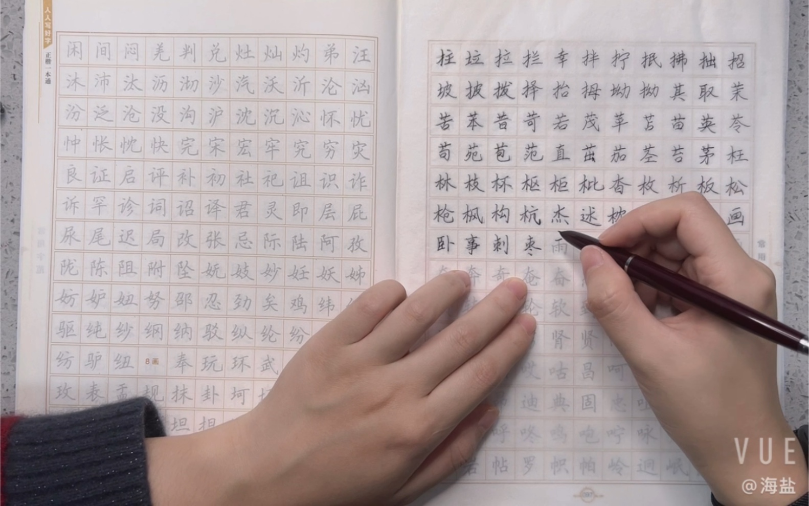 「每天沉迷练字」纠正握笔姿势,描摹田英章正楷一本通.(001)