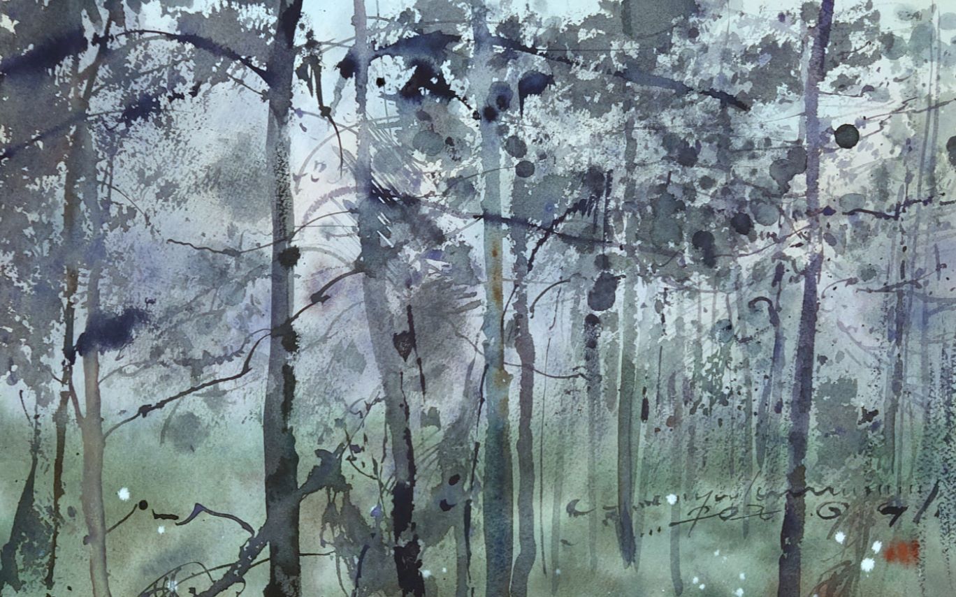 活动  【水彩】【褚云龙老师示范】小 树 林 的简单画法