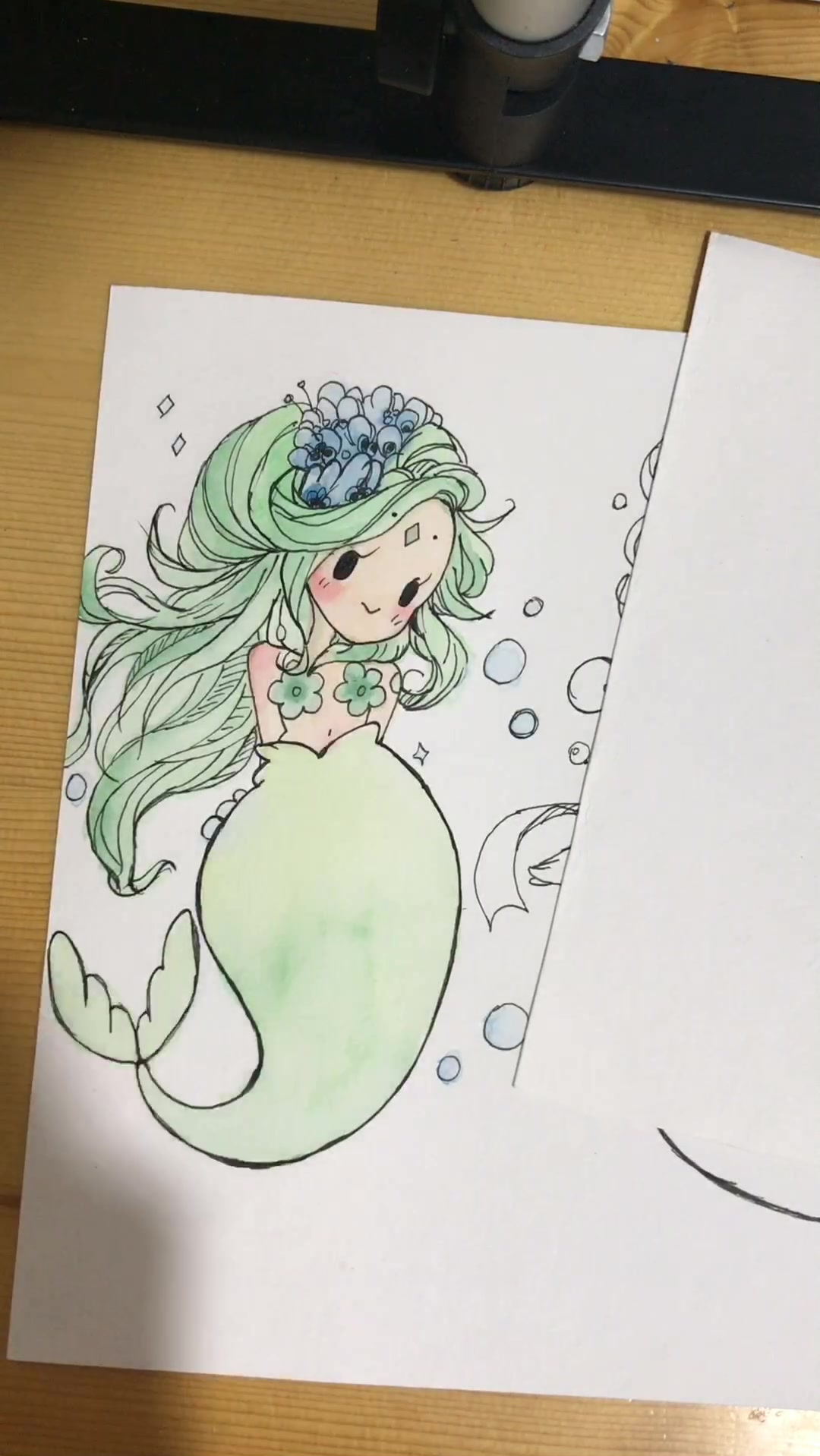 【水彩】绿色小美人鱼—临摹学习水彩上色中_哔哩哔哩 (゜-゜)つロ