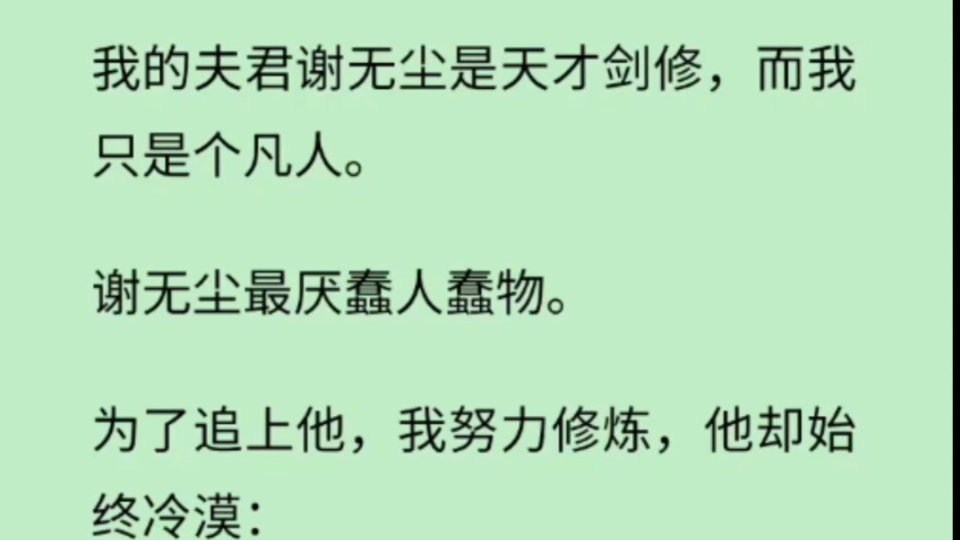 [图]【完+仙侠】我的夫君谢无尘是天才剑修，而我只是个凡人。谢无尘最厌蠢人蠢物。为了追上他，我努力修炼，他却始终冷漠：你没有慧根，白费功夫。后来他飞升，我改嫁……