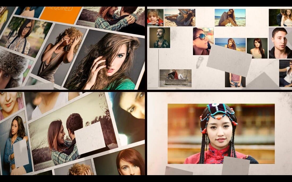 ae模板-多照片大角度展示一张张揭开特效的幻灯片视频相册视频同学