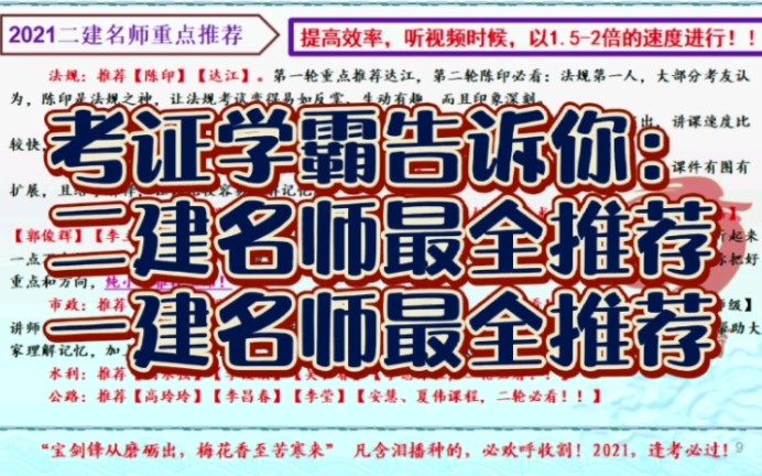 四年过五证学霸告诉你:一建二建最全的名师推荐,告诉你到底哪个老师更厉害?本人大龙已过二建市政、一建机电、一建市政、造价工程师、消防工程师!...