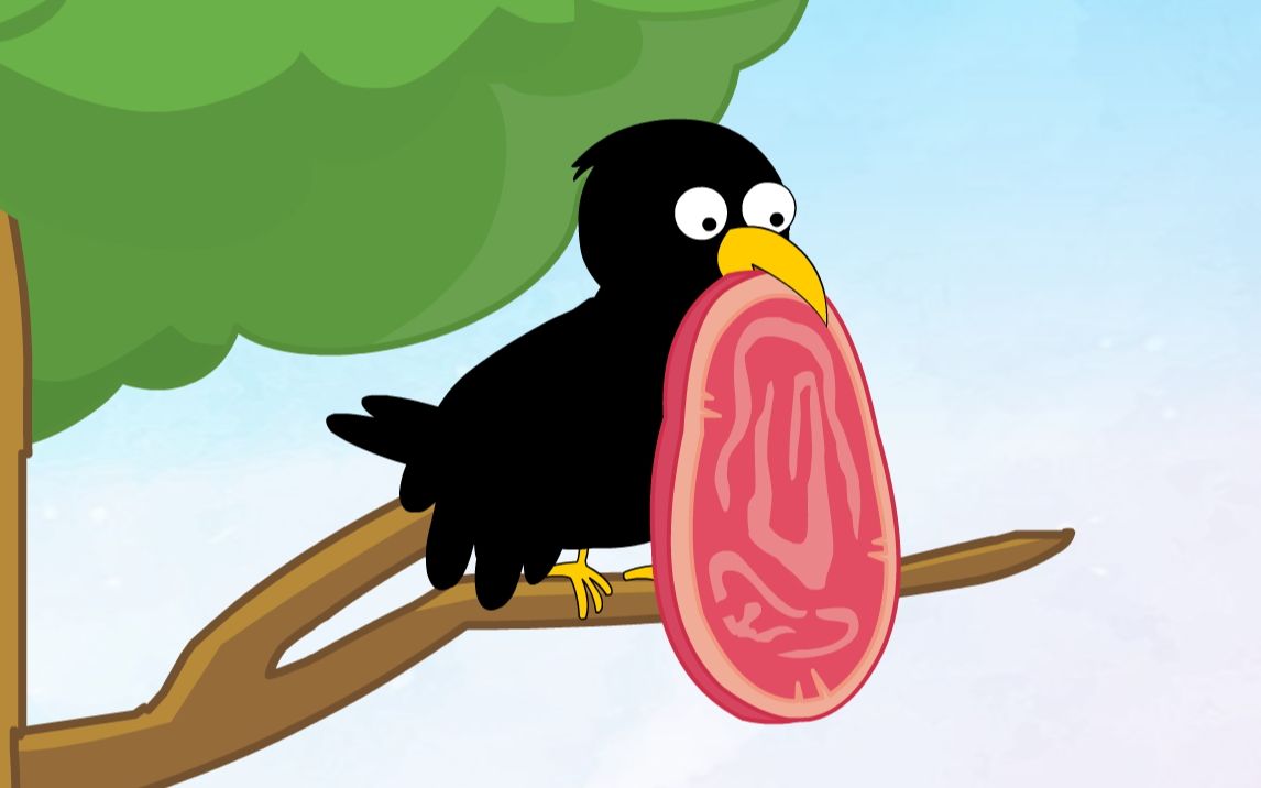 乌鸦叼肉卡通图片