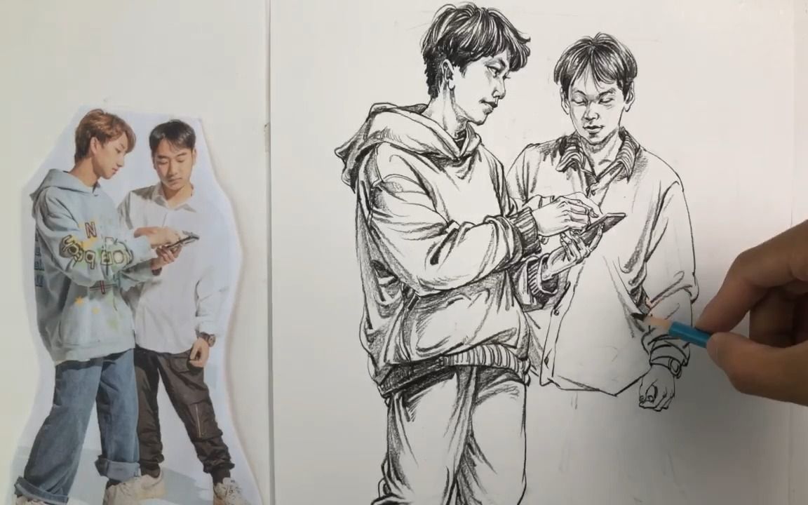 武汉画室水木画苑-人物速写-双人站姿/高考美术培训#速写教程#绘画