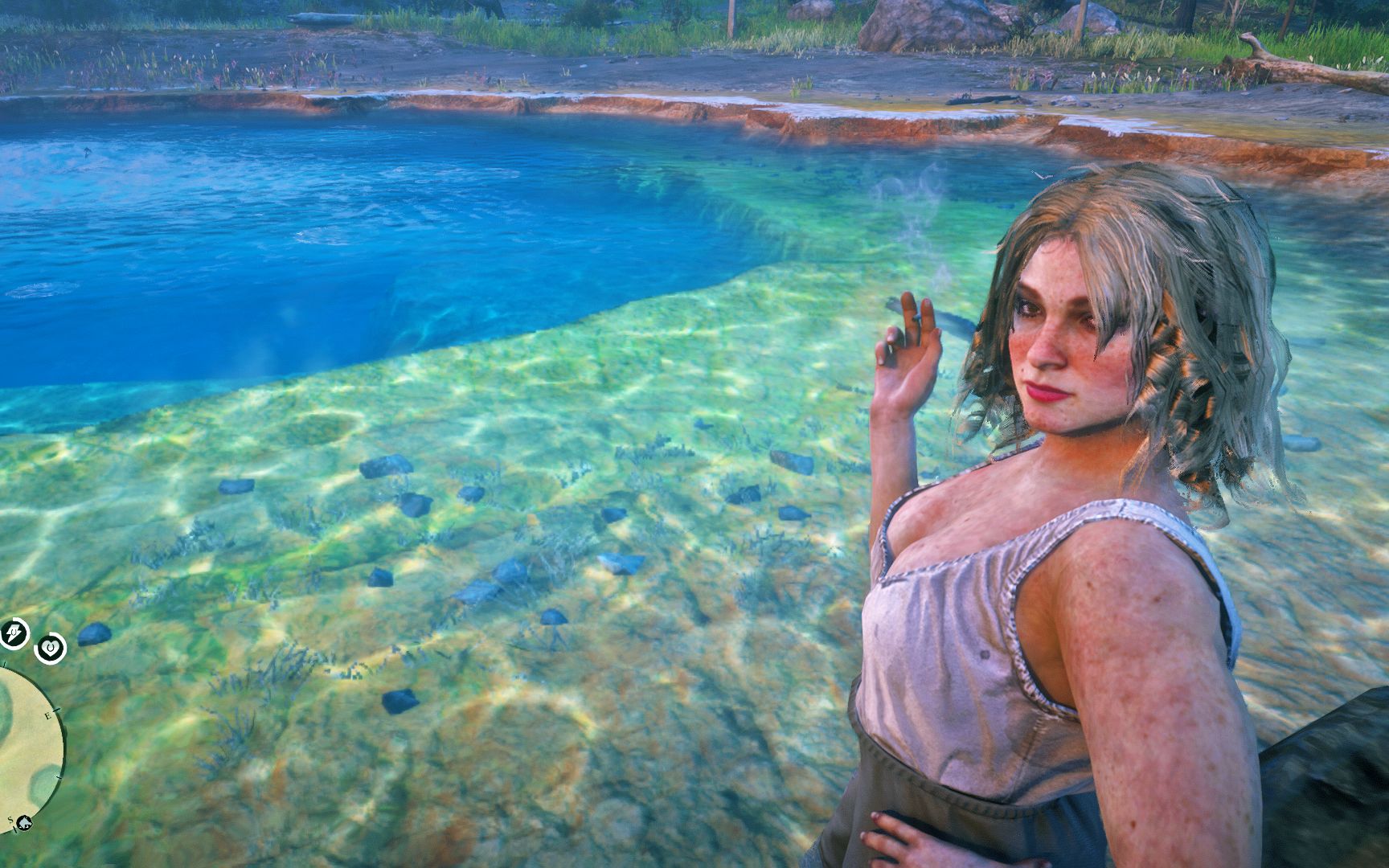 【荒野大镖客2】带着穿内衣的凯伦一起泡温泉!