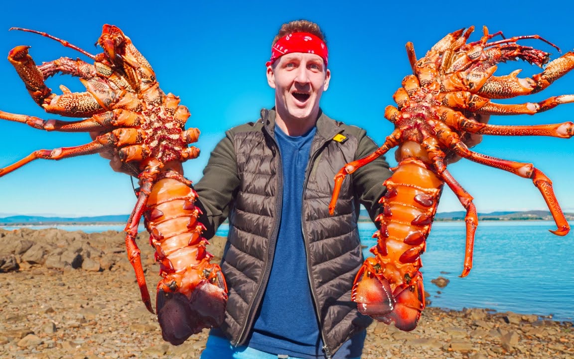 澳大利亚的巨型岩龙虾!手抓塔斯马尼亚海鲜!