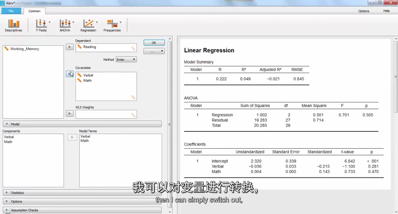 【JASP 教程】JASP 线性回归示例  中文字幕哔哩哔哩bilibili
