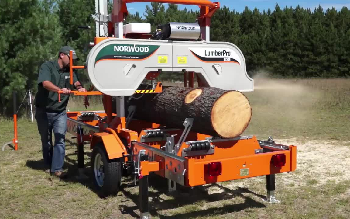 美国拖车式移动原木开片机,单人操作功能强大方便灵活