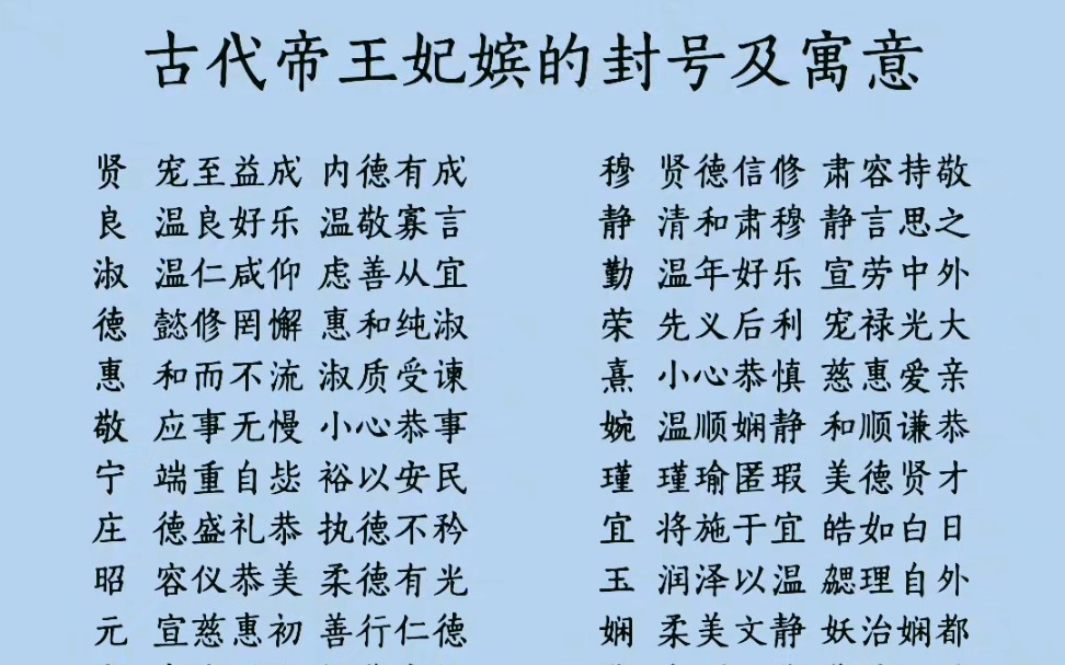 妃子封号大全一字图片