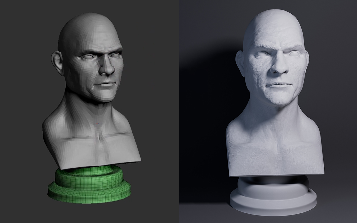 【zbrush雕刻】"男性人头"精品案例雕刻教程,面部大型调整,拓扑,平滑